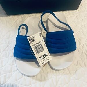 adidas Kids Blue and White Adilette Estrap 2.0 Slide Sandals 12K